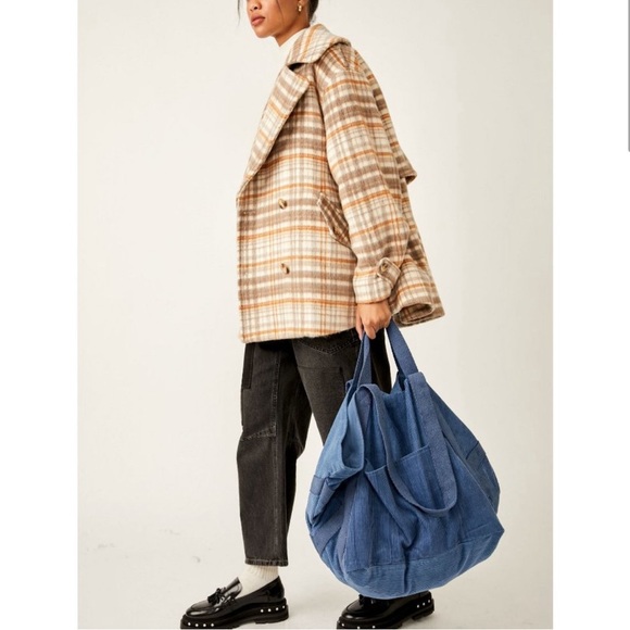 FREE PEOPLE Mega Cord Tote / Denim Blues NWT - Picture 2 of 4